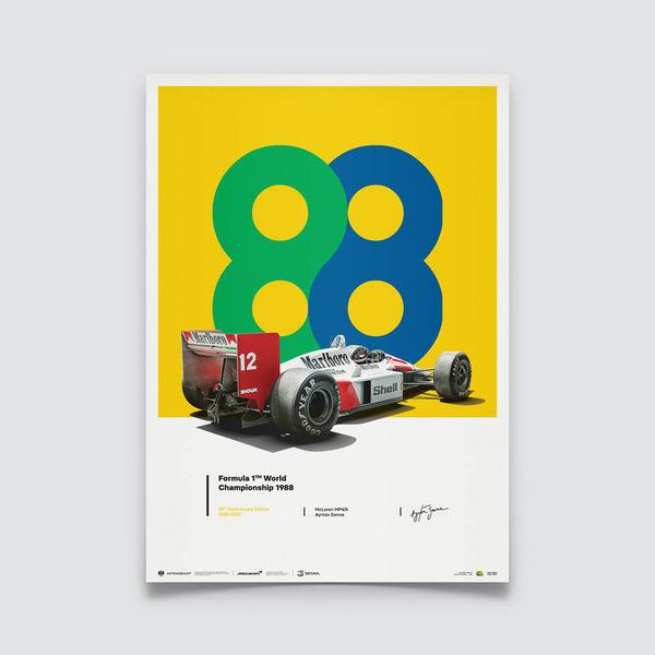 McLaren MP4/4 - Ayrton Senna - 88 - San Marino GP - 35th Anniversary - 1988 Automobilist Poster