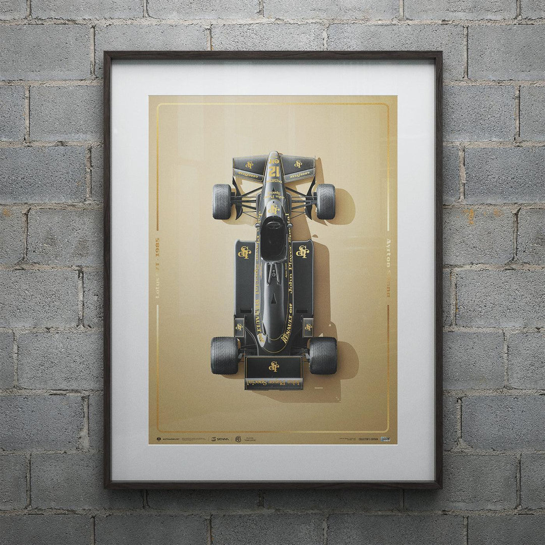 Lotus 97T - Ayrton Senna - Stunning Black - Estoril - 1985 - Gold Collector's Edition Poster
