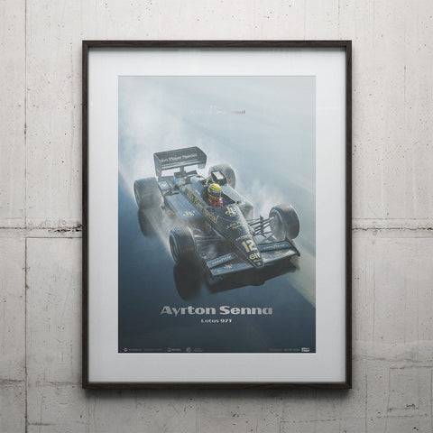 Lotus 97T - Ayrton Senna - Rainmaster - Estoril - 35th Anniversary - 1985 - Silver Collector's Edition Poster