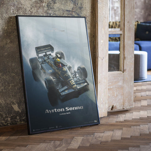 Lotus 97T - Ayrton Senna - Rainmaster - Estoril - 35th Anniversary - 1985 - Silver Collector's Edition Poster