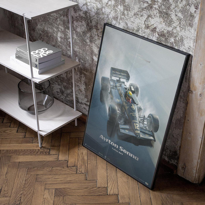Lotus 97T - Ayrton Senna - Rainmaster - Estoril - 35th Anniversary - 1985 - Silver Collector's Edition Poster