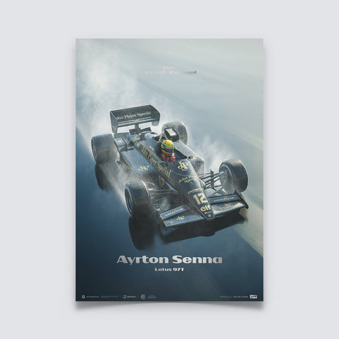 Lotus 97T - Ayrton Senna - Rainmaster - Estoril - 35th Anniversary - 1985 - Silver Collector's Edition Poster