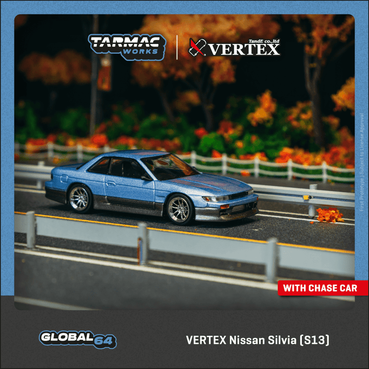 Scale 1/64 - VERTEX Nissan Silvia (S13) Blue / Grey - Tarmac Works
