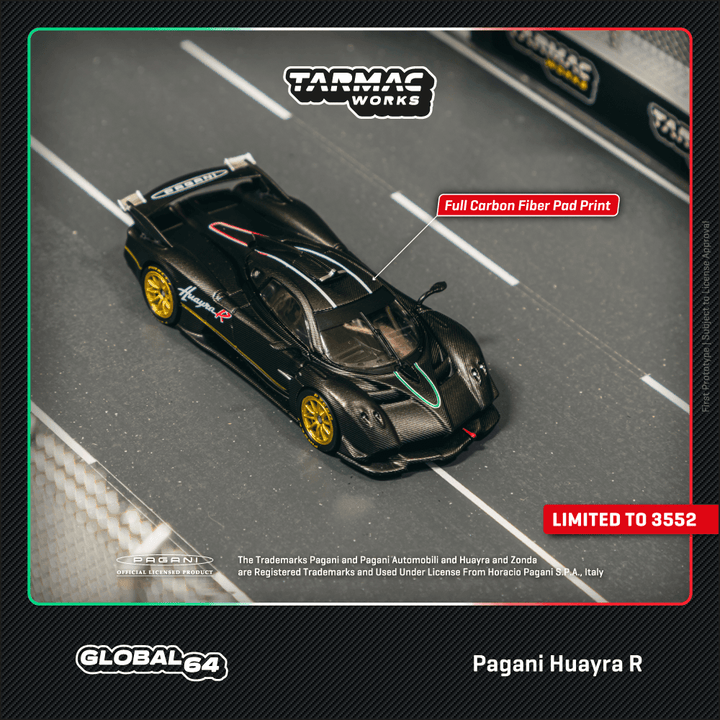 Scale 1/64 - Pagani Huayra R Matt Black Carbon Fiber - Tarmac Works