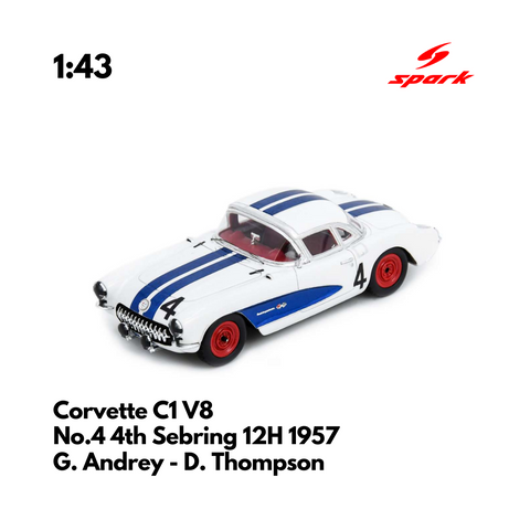 Corvette C1 V8 No.4 4th Sebring 12H 1957 - 1:43 Spark Model Car