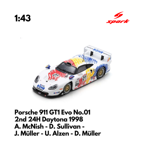 Porsche 911 GT1 Evo No.01 Rohr Motorsport 2nd 24H Daytona 1998 - 1:43 Spark Model Car