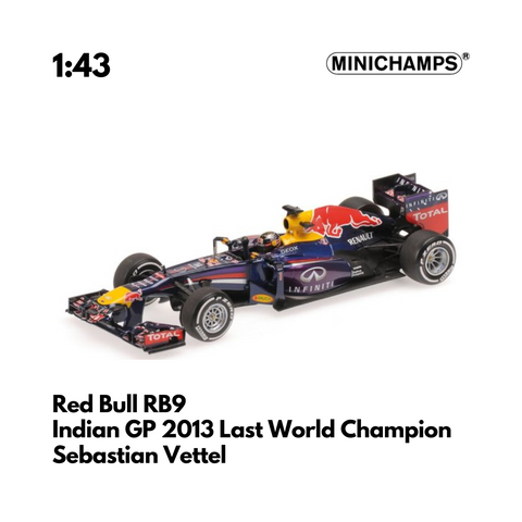 Sebastian Vettel 2013 World Champion - Red Bull RB9 Winner Indian GP 2013 - 1:43 Minichamps Model Car