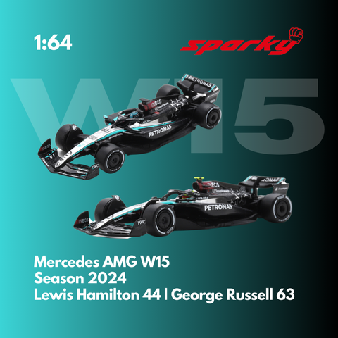 Mercedes AMG W15 - Lewis Hamilton & George Russell - 2024 F1 Season Model Car Scale 1/64 Sparky