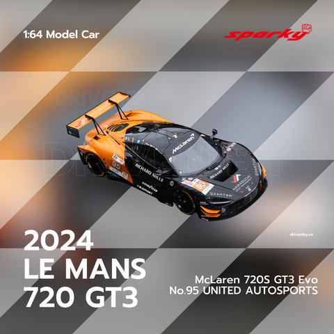 McLaren 720S GT3 Evo No.95 UNITED AUTOSPORTS Le Mans 24H 2024 Model Car - Scale 1/64 Sparky