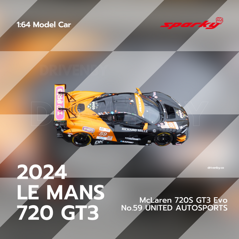 McLaren 720S GT3 Evo No.59 UNITED AUTOSPORTS Le Mans 24H 2024 Model Car - Scale 1/64 Sparky