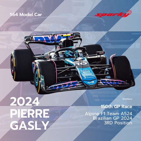 Pierre Gasly Brazilian GP 2024 150th GP Alpine F1 Team A524 Model Car - Scale 1/64 Sparky