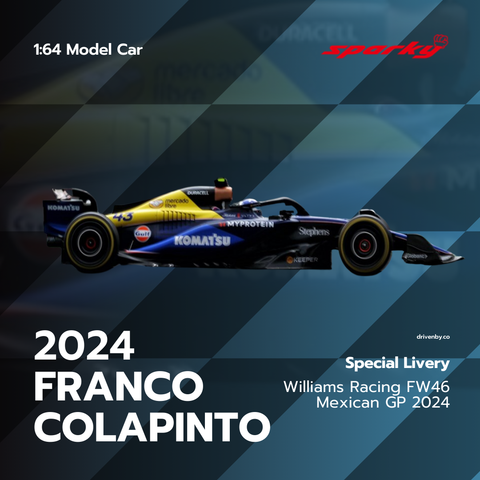 Franco Colapinto Mexican GP 2024 Williams Racing FW46 Special Livery Model Car -Scale 1/64 Sparky